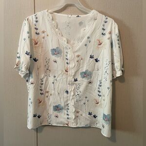 Floral Lace-Trimmed V-Neck Women's Top